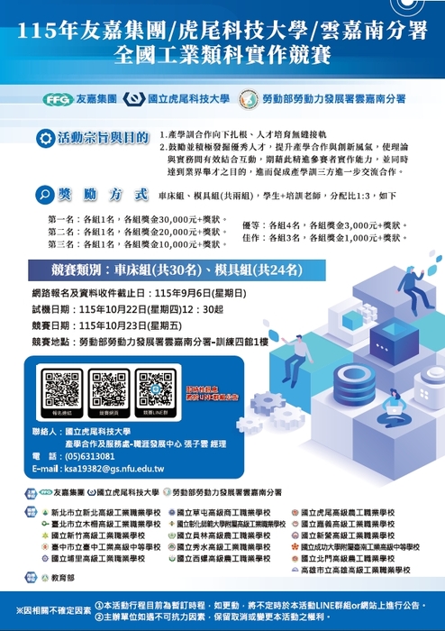 國立虎尾科技大學-「115年友嘉集團虎尾科技大學雲嘉南分署全國工業類科實作競賽」